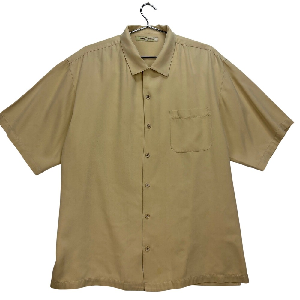 Vintage Y2K Tommy Bahama 100% Silk Shirt Tan Beige Resort Men's Large‎